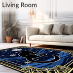 Midnight Black Cat Moon Snowflakes Rug