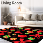 Red Festive Christmas Ornaments and Bows Rug