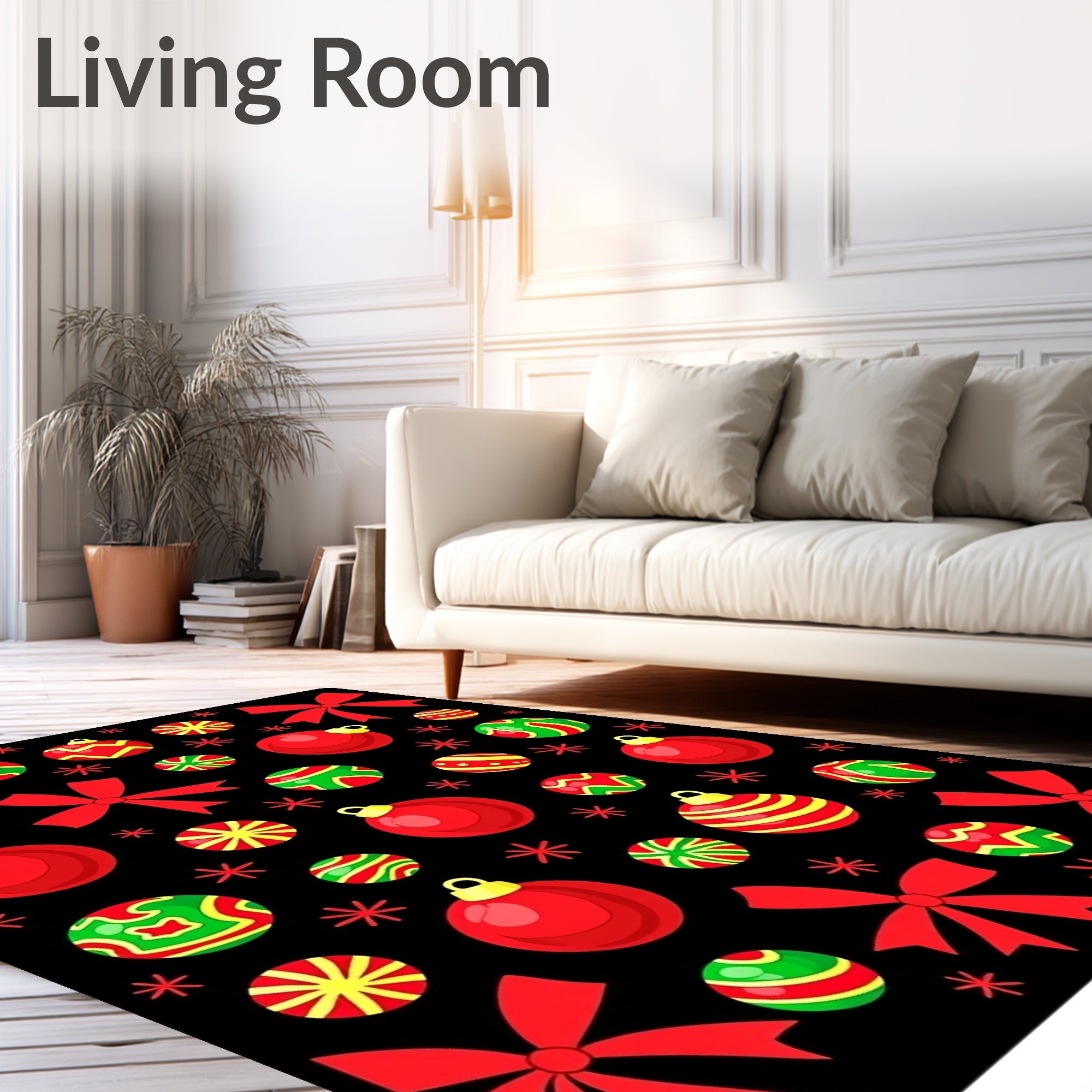 Red Festive Christmas Ornaments and Bows Rug