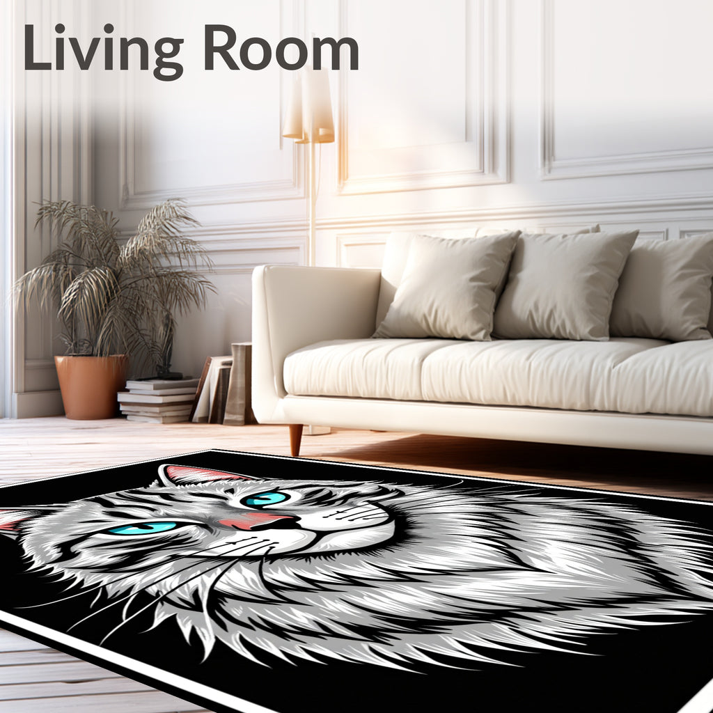 Grinning Gray Cat Face Rug