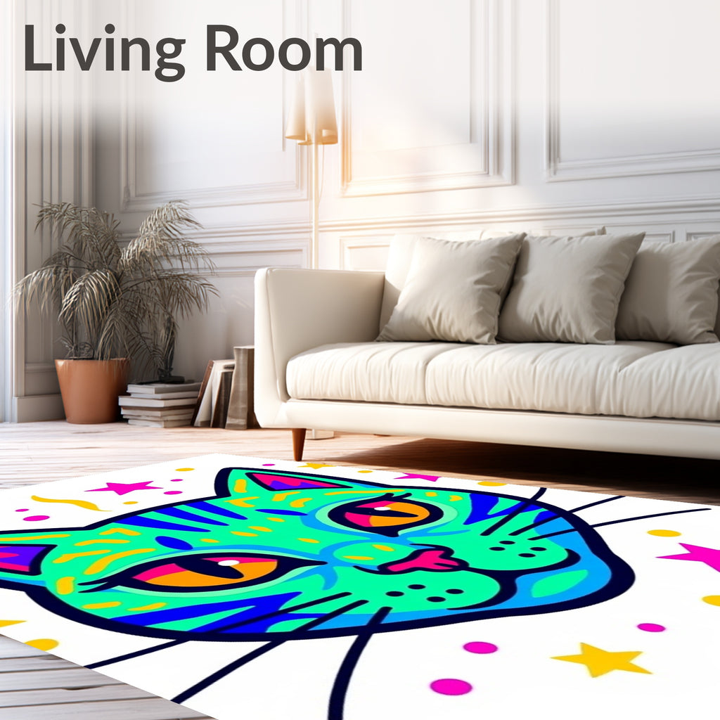 Vibrant Teal Cat Starburst Celebration Rug