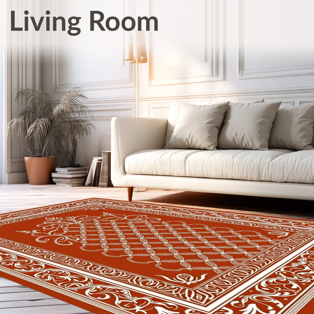 Burnt Orange Floral Medallion Border Rug