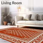 Burnt Orange Floral Medallion Border Rug