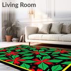 Bold Red Green Floral Foliage Rug
