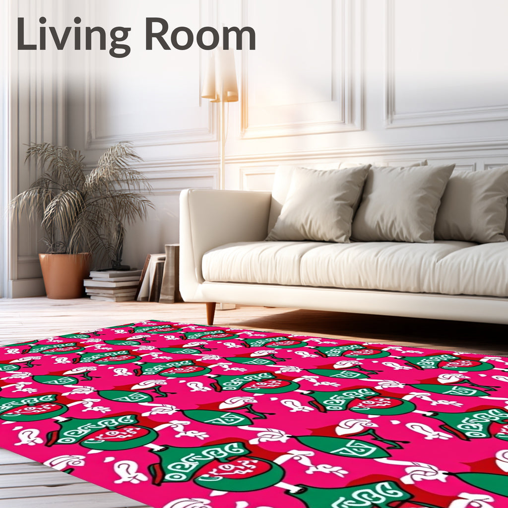 Vibrant Pink Green Abstract Floral Rug