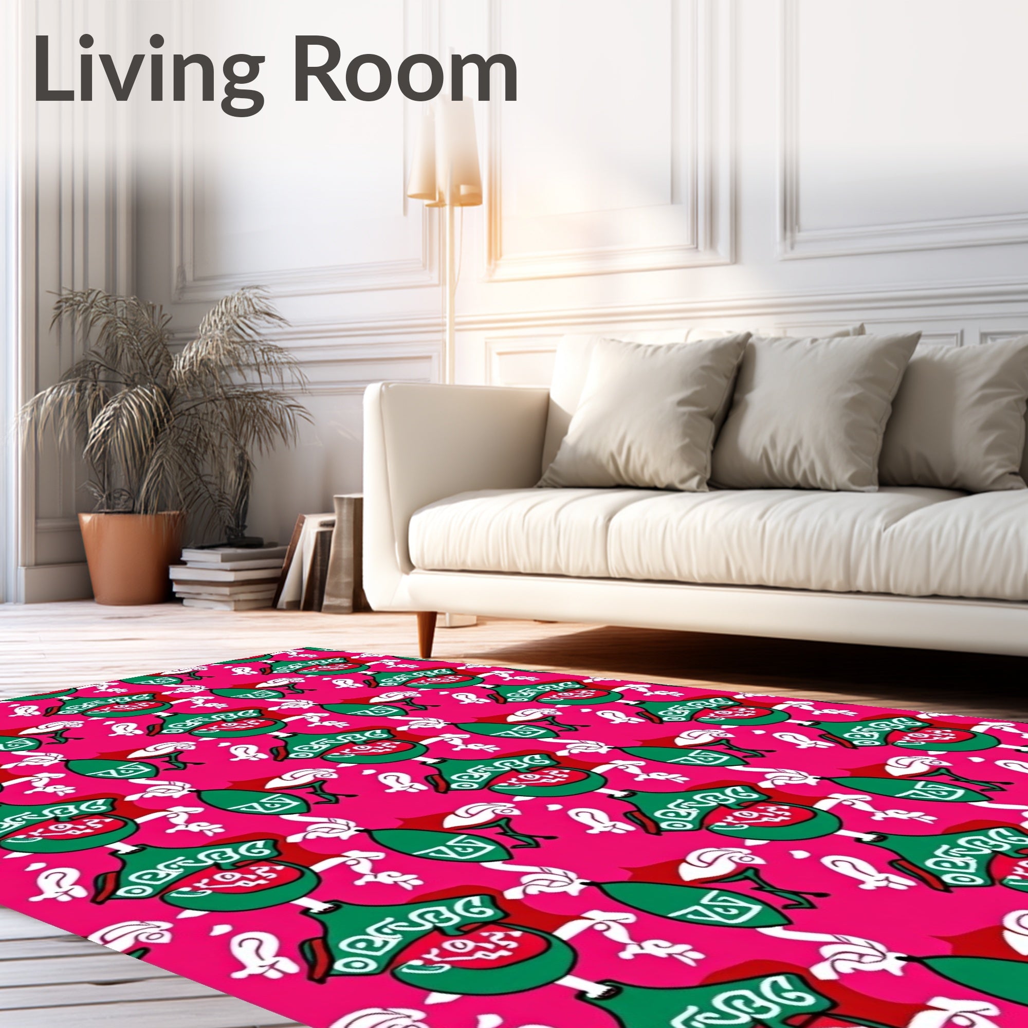Vibrant Pink Green Abstract Floral Rug