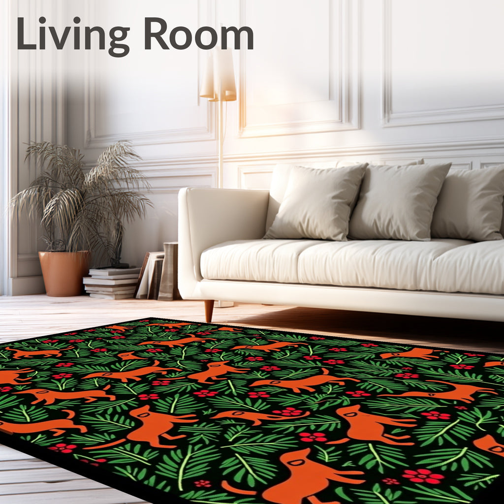 Orange Dachshunds Among Green Ferns Rug