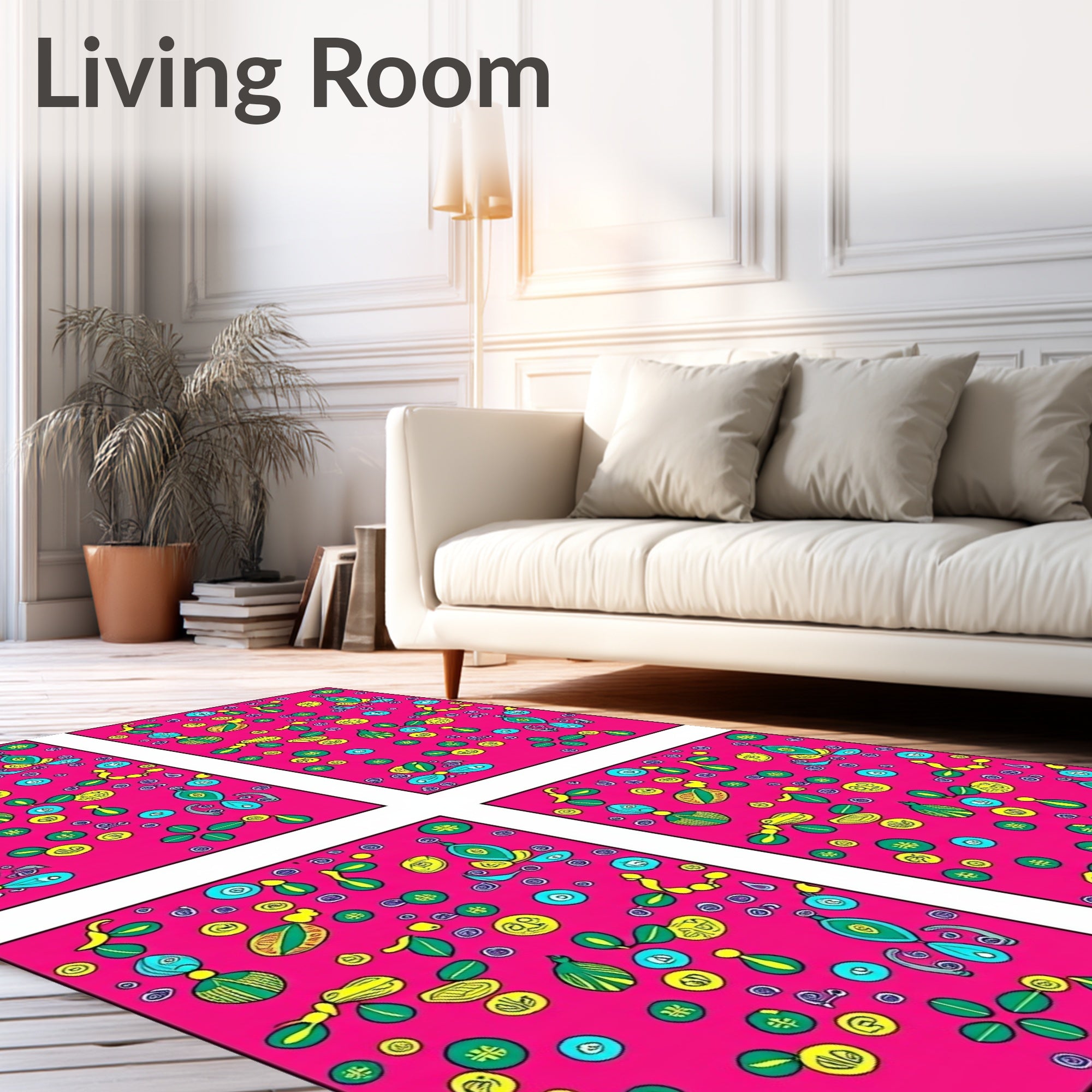 Bold Magenta Whimsical Floral Cascade Rug