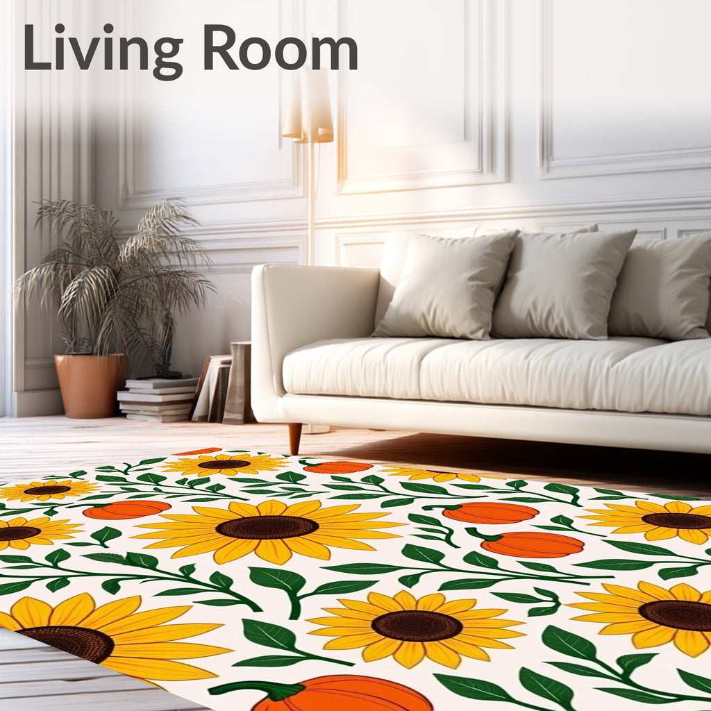 Golden Sunflowers Orange Pumpkins Bountiful Garden Rug