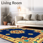 Deep Blue Red Yellow Medallion Border Rug