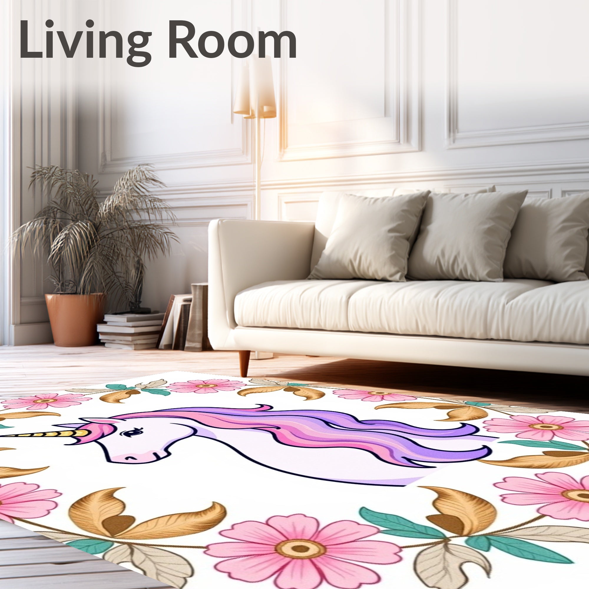 Whimsical Unicorn Floral Wreath Rug