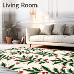 Festive Green Berry Sprig Repeat Rug