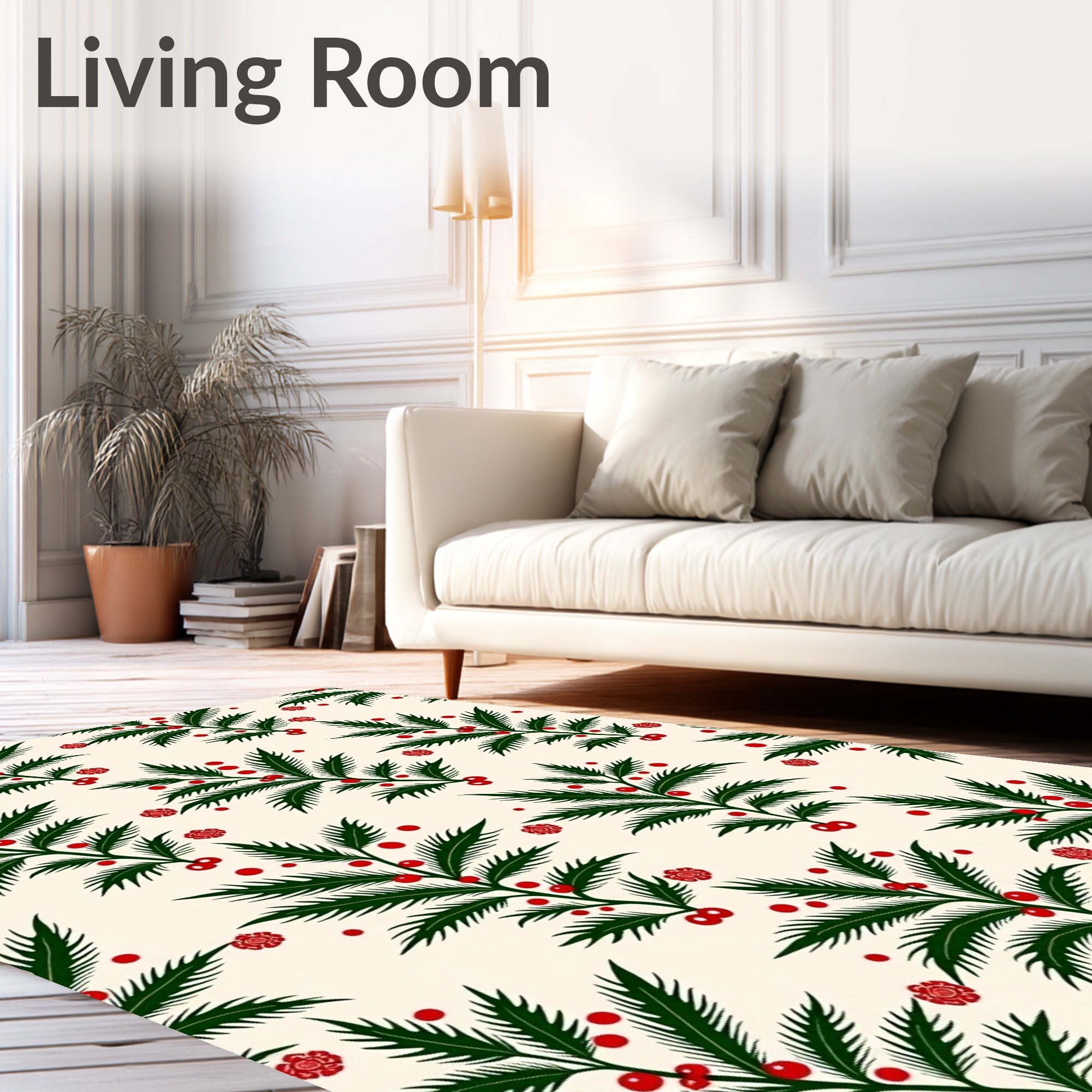 Festive Green Berry Sprig Repeat Rug