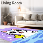 Cute White Cat Bath Time Bubbles Rug