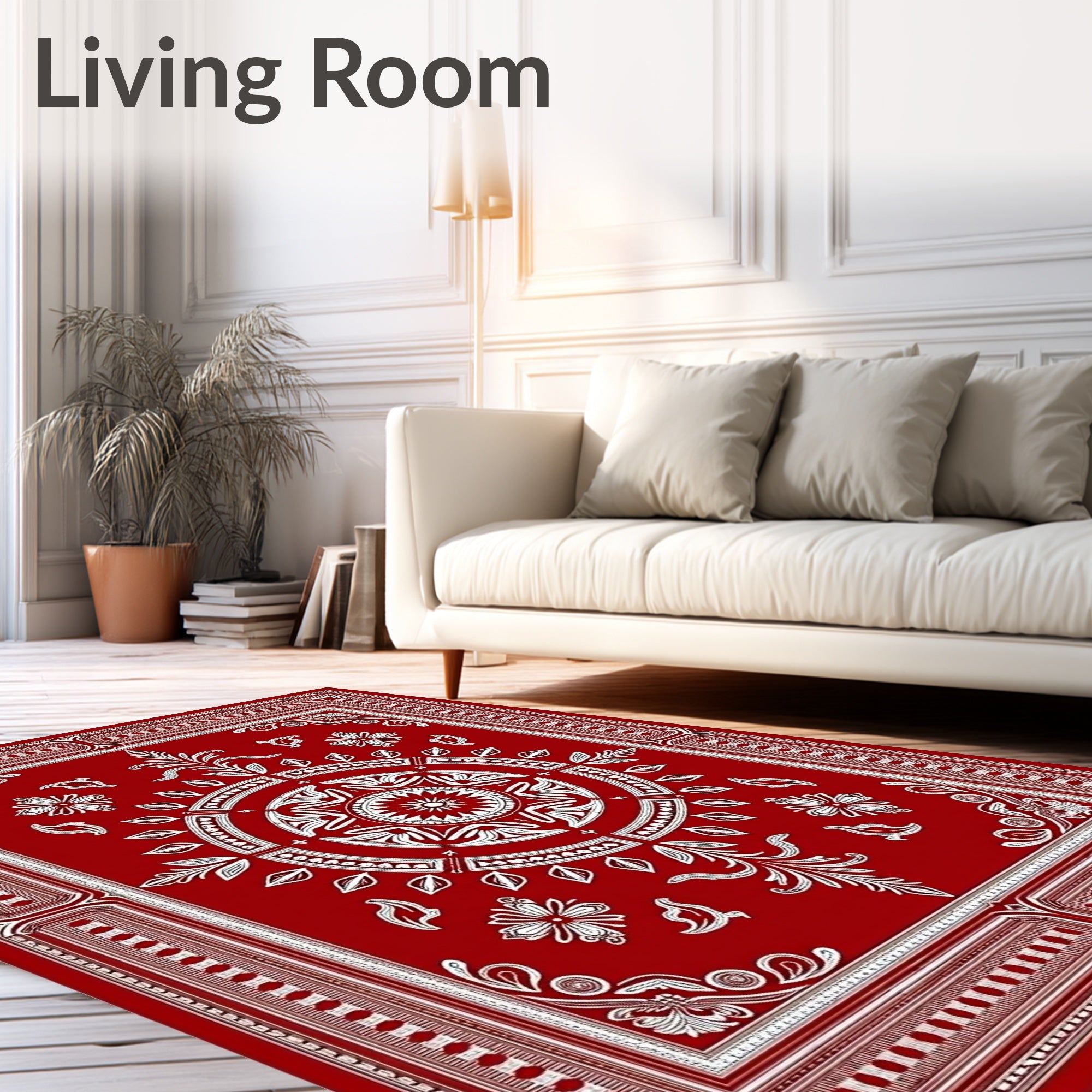 Deep Red Symmetric Garden Composition Rug
