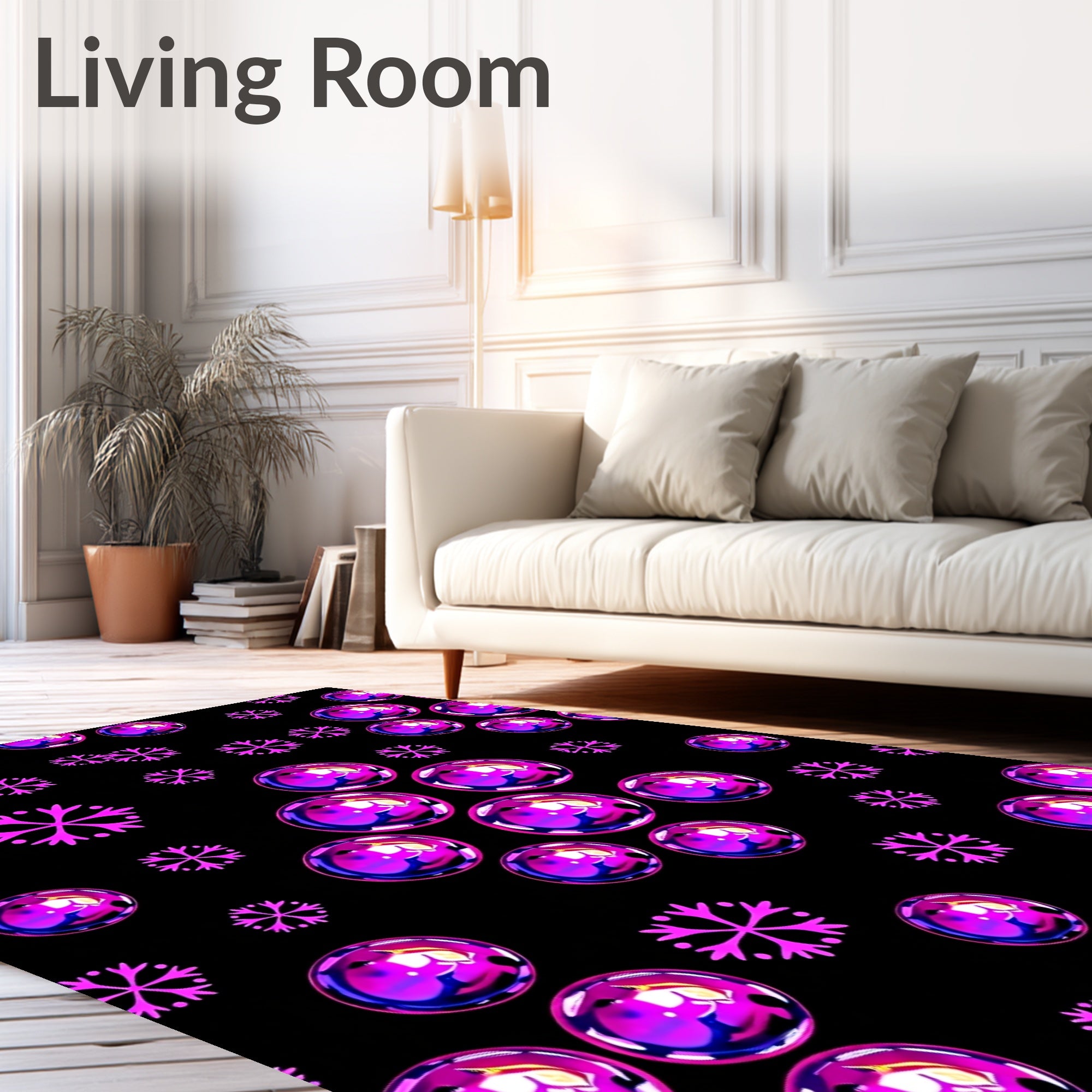 Vibrant Pink Bubbles Snowflakes Rug