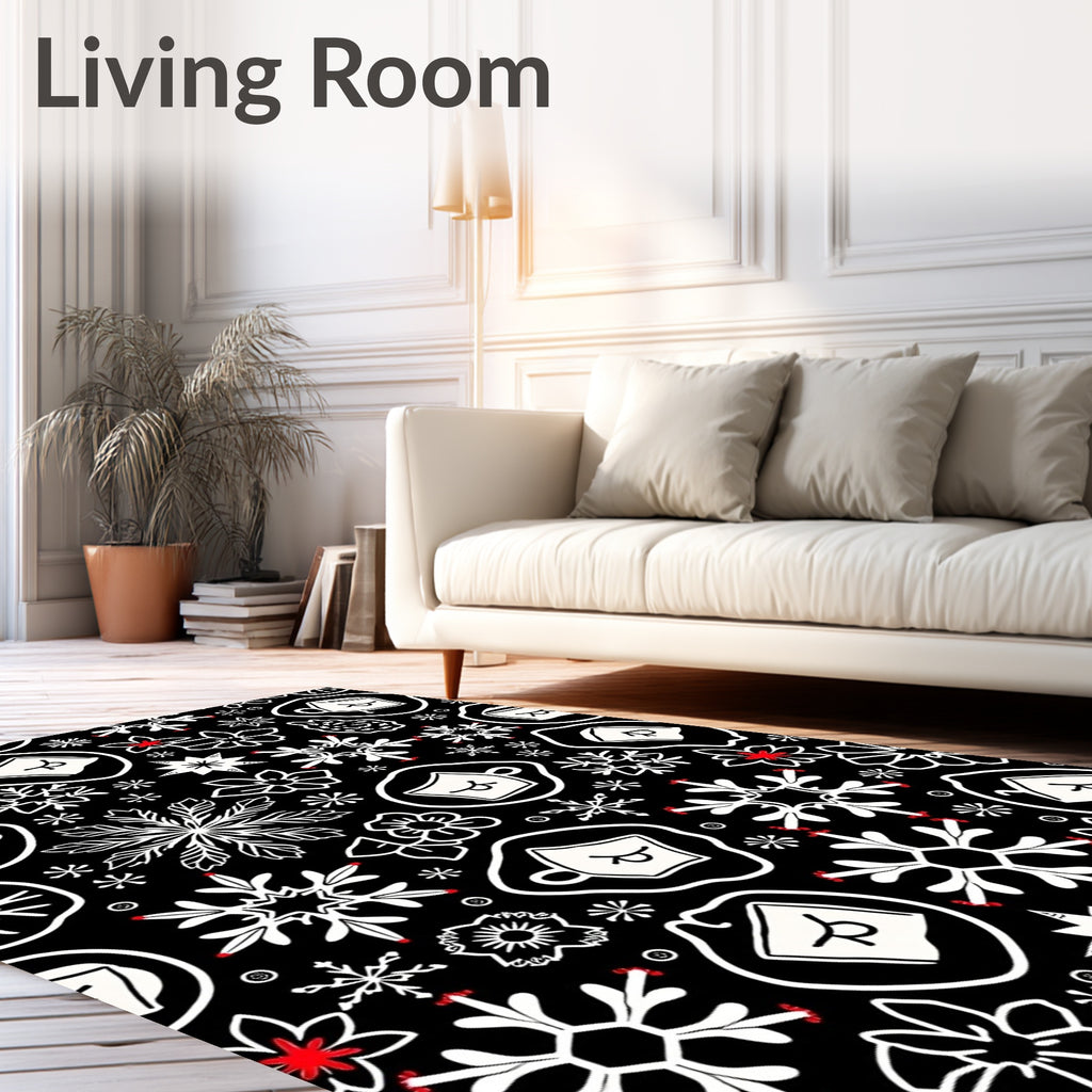 Winter Snowflakes and Coffee Cups Rug