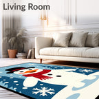Charming Winter Snowman Red Scarf Trees Rug