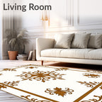 Golden Brown Floral Scrollwork Frame Rug