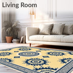 Cream and Navy Sunburst Medallion Rug