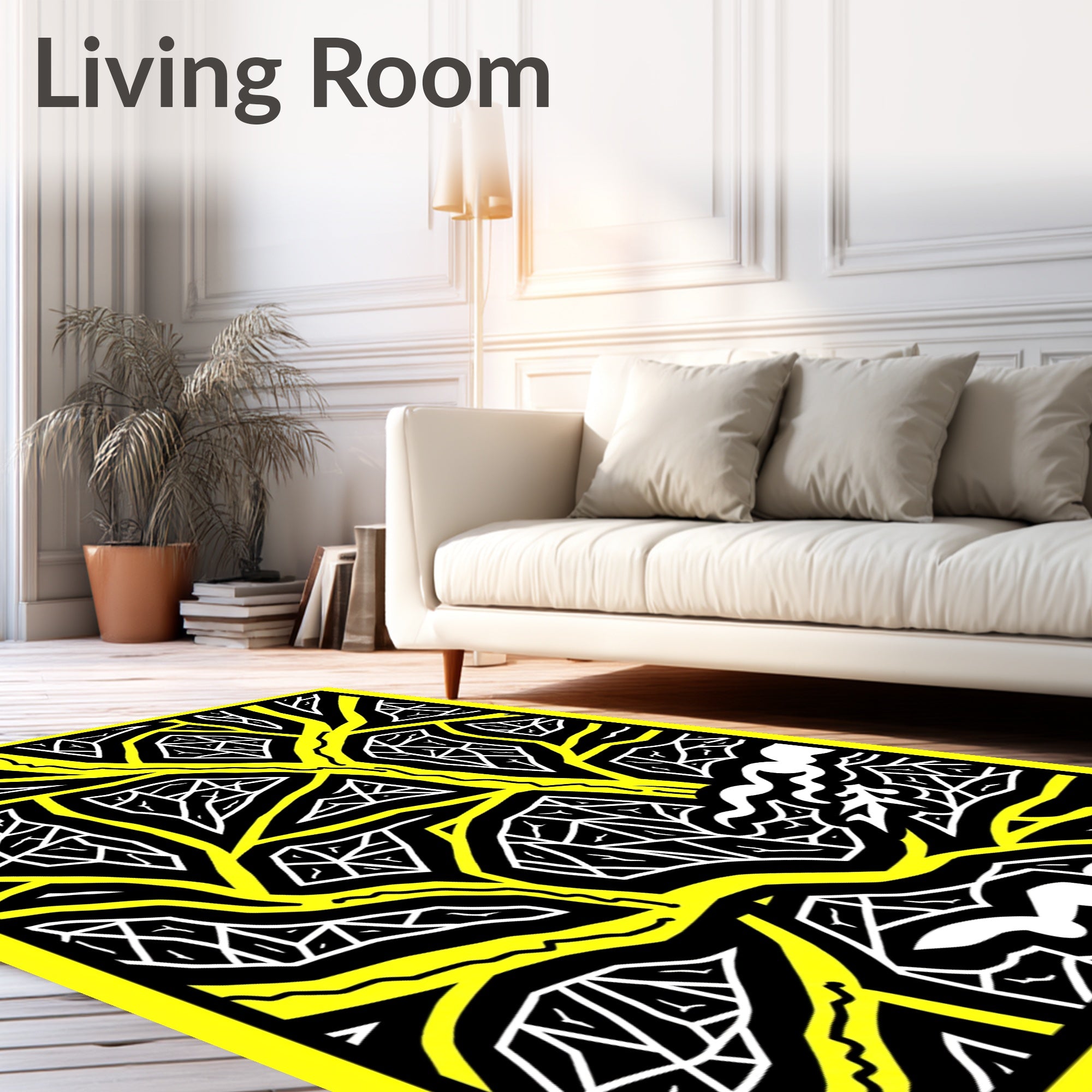 Bold Yellow Abstract Branching Geometric Rug