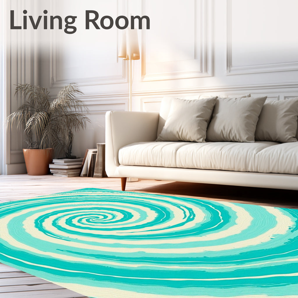 Aqua Swirling Ocean Spiral Rug