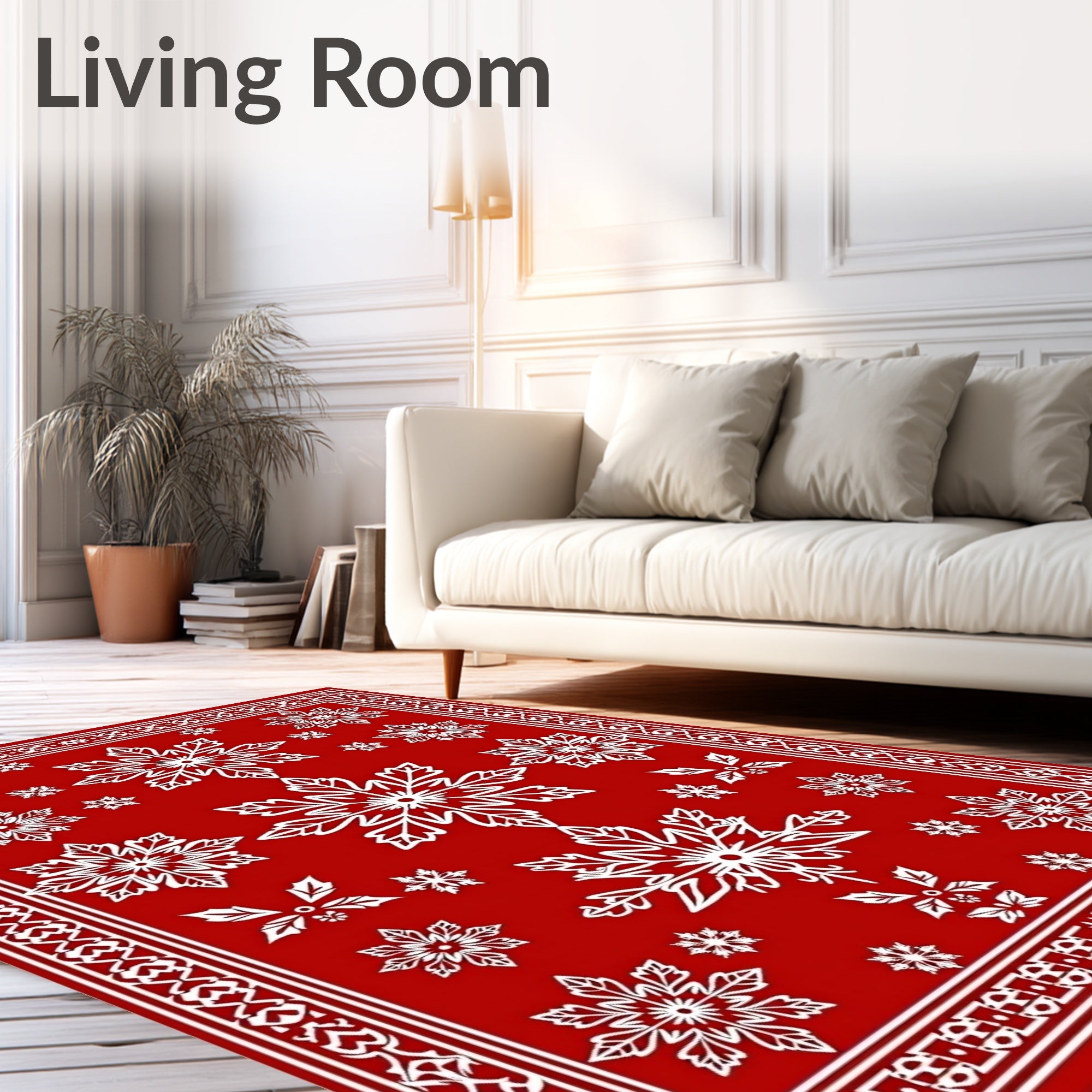 Red White Snowflake Holiday Accent Rug