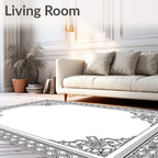 Intricate Black Scrollwork Floral Frame Rug