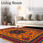 Bold Scarlet Blue Blooming Medallion Rug