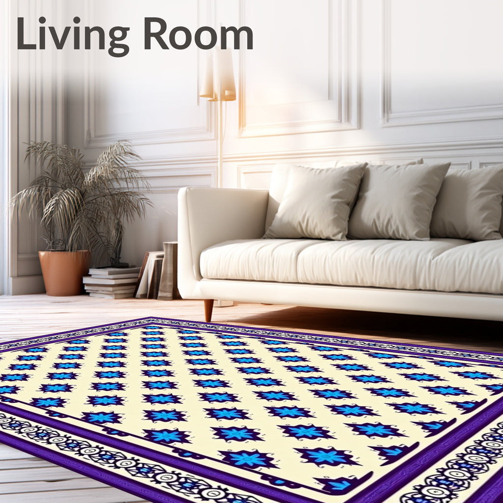 Ivory Blue Star Medallion Bordered Rug