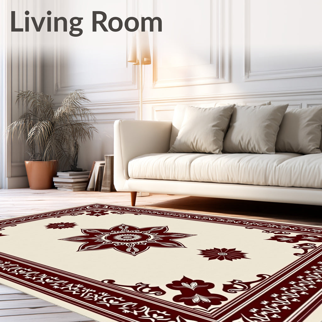 Ornate Crimson Eight Petal Bloom Rug