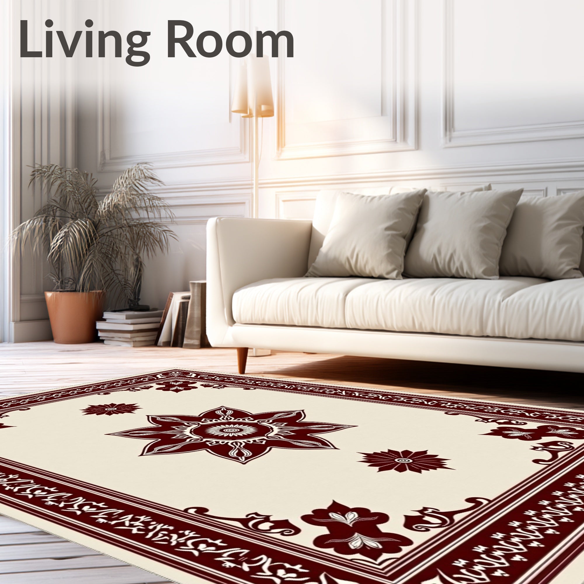 Ornate Crimson Eight Petal Bloom Rug