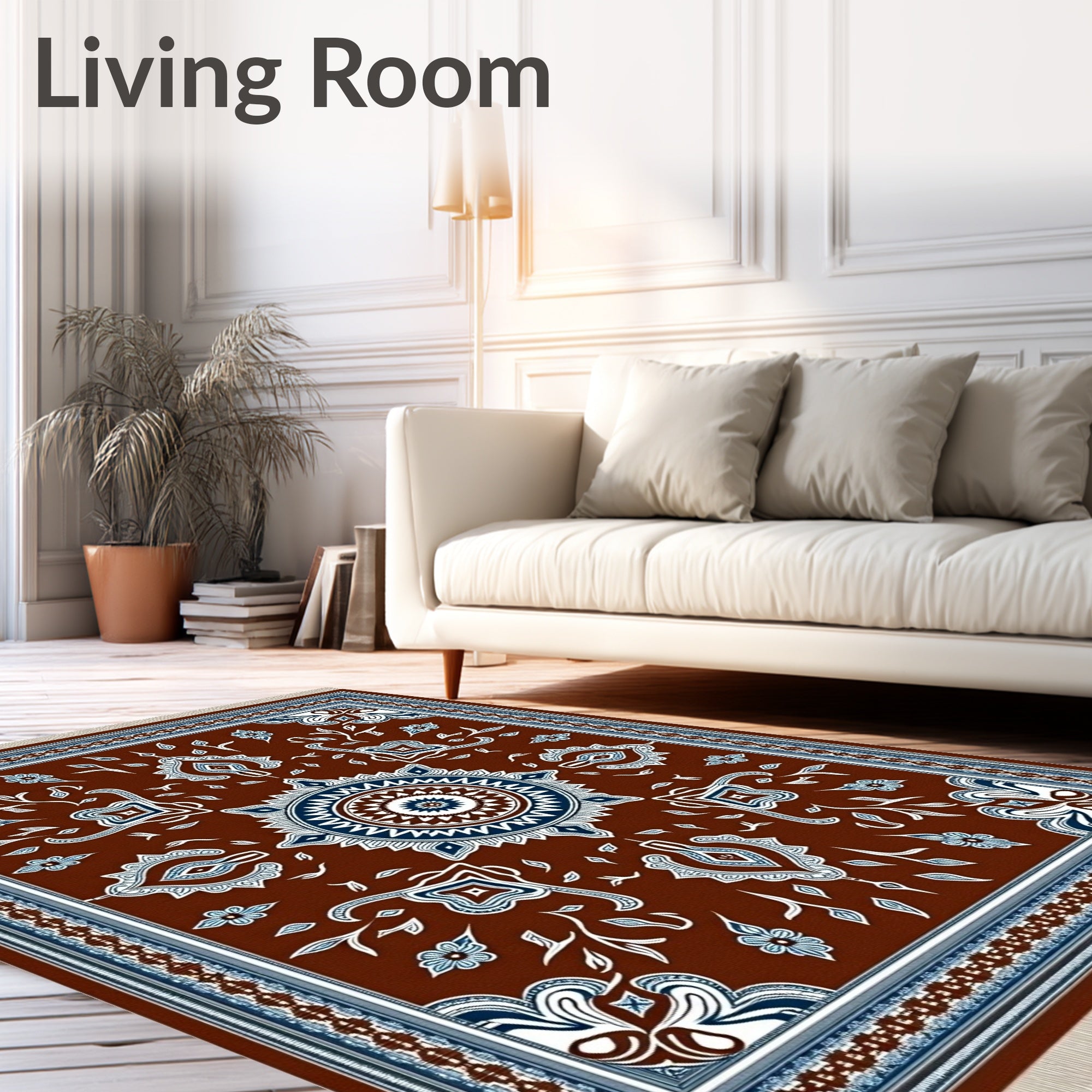 Rustic Crimson Floral Medallion Rug
