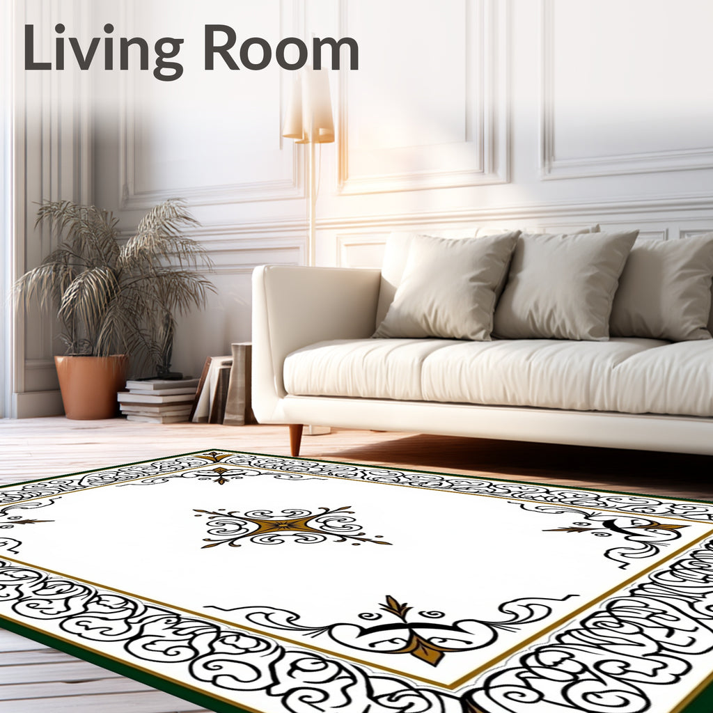 Ornate Black Gold Scroll Centerpiece Rug