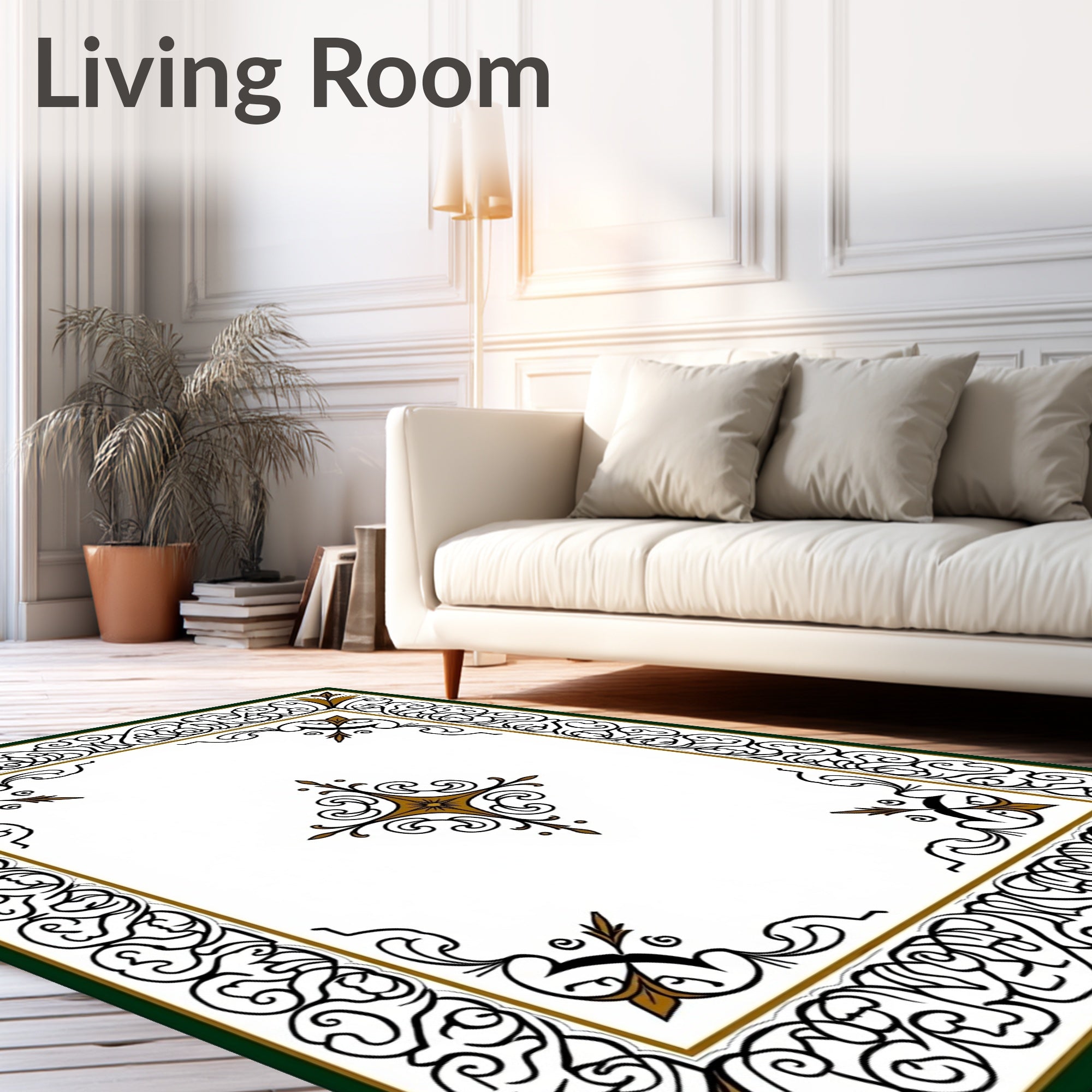 Ornate Black Gold Scroll Centerpiece Rug