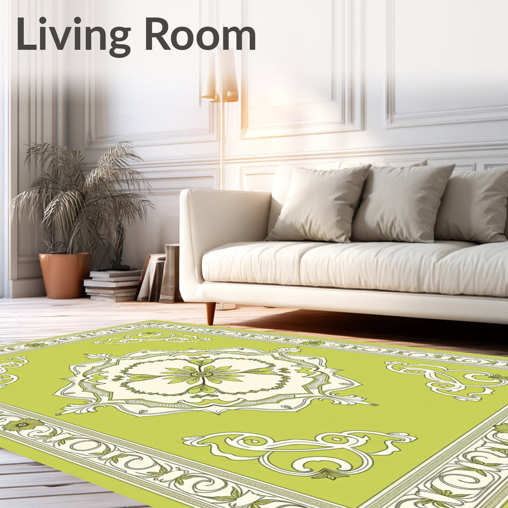 Lime Green Floral Medallion Border Rug