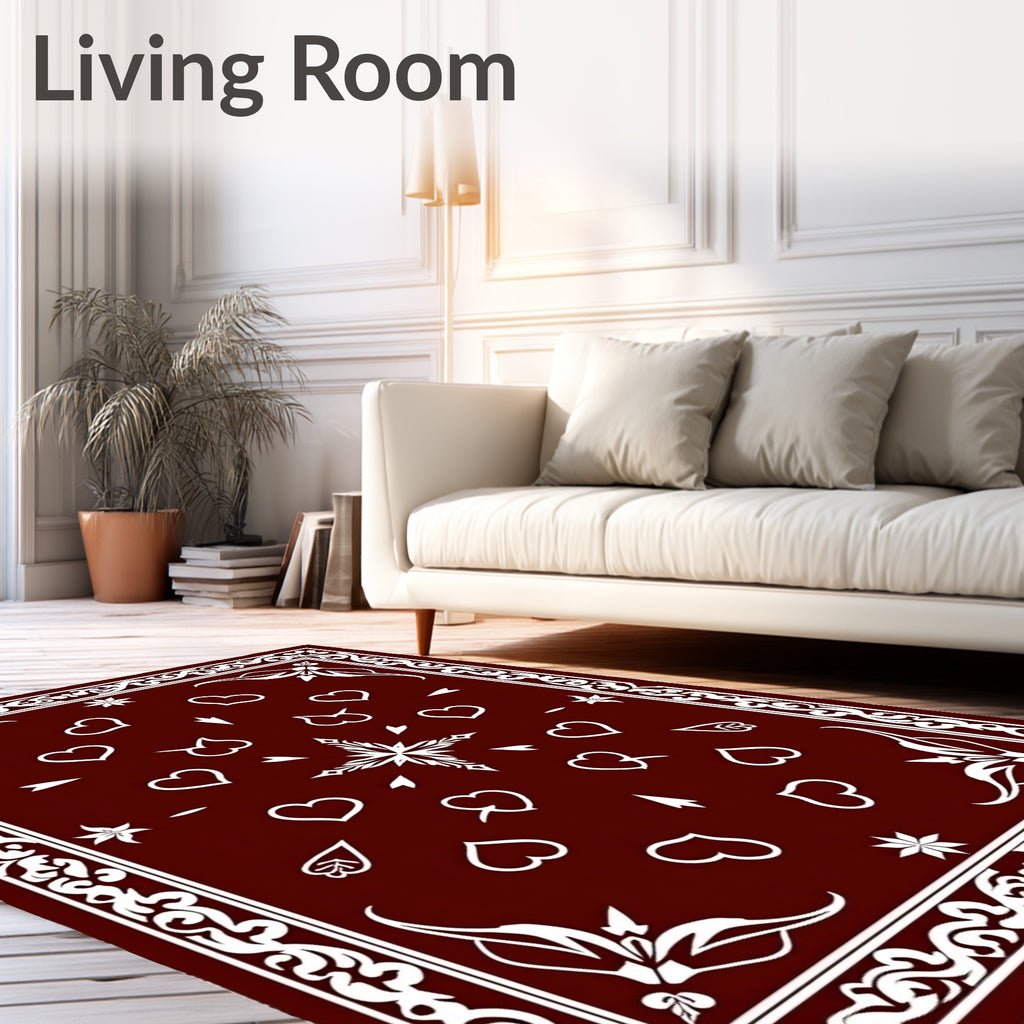 Deep Red Heart Scatter Border Rug