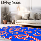 Red White Swirls on Blue Background Rug