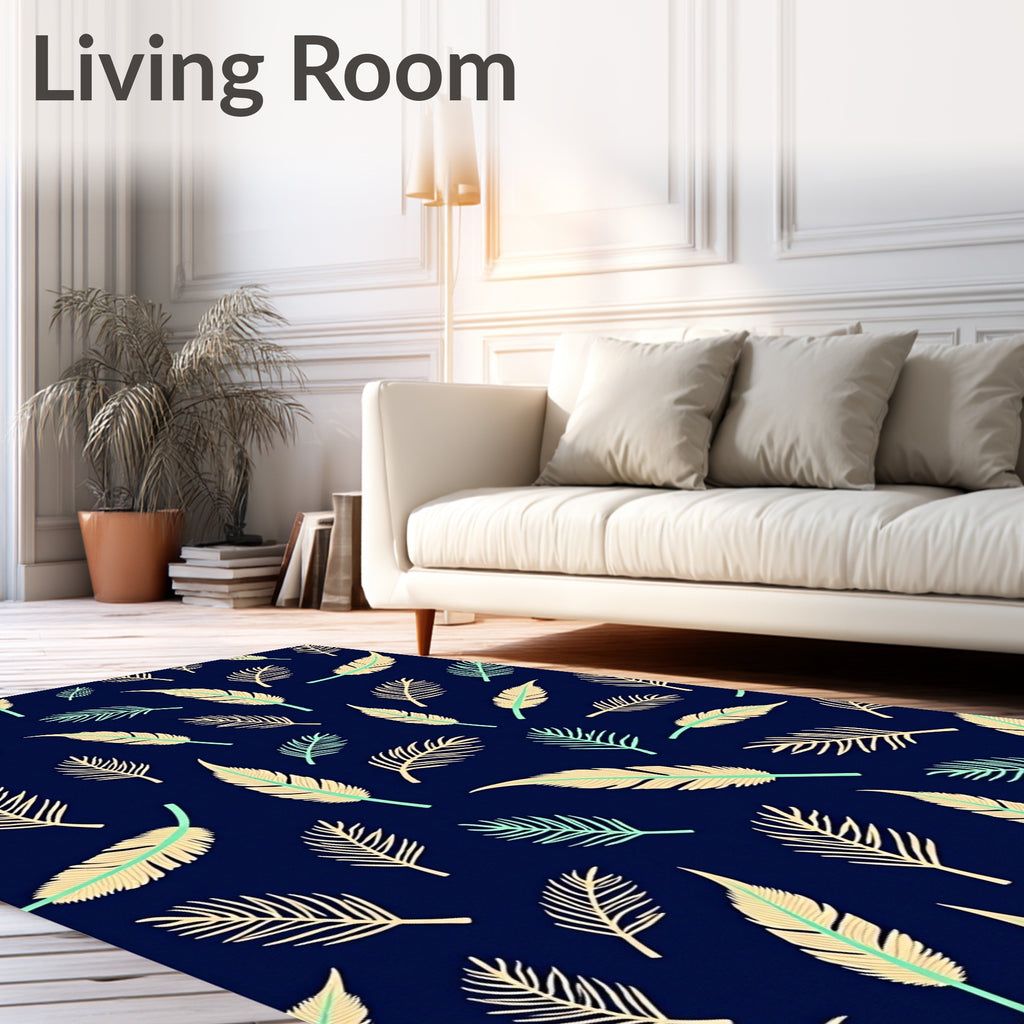 Navy Teal Tan Feather Texture Rug