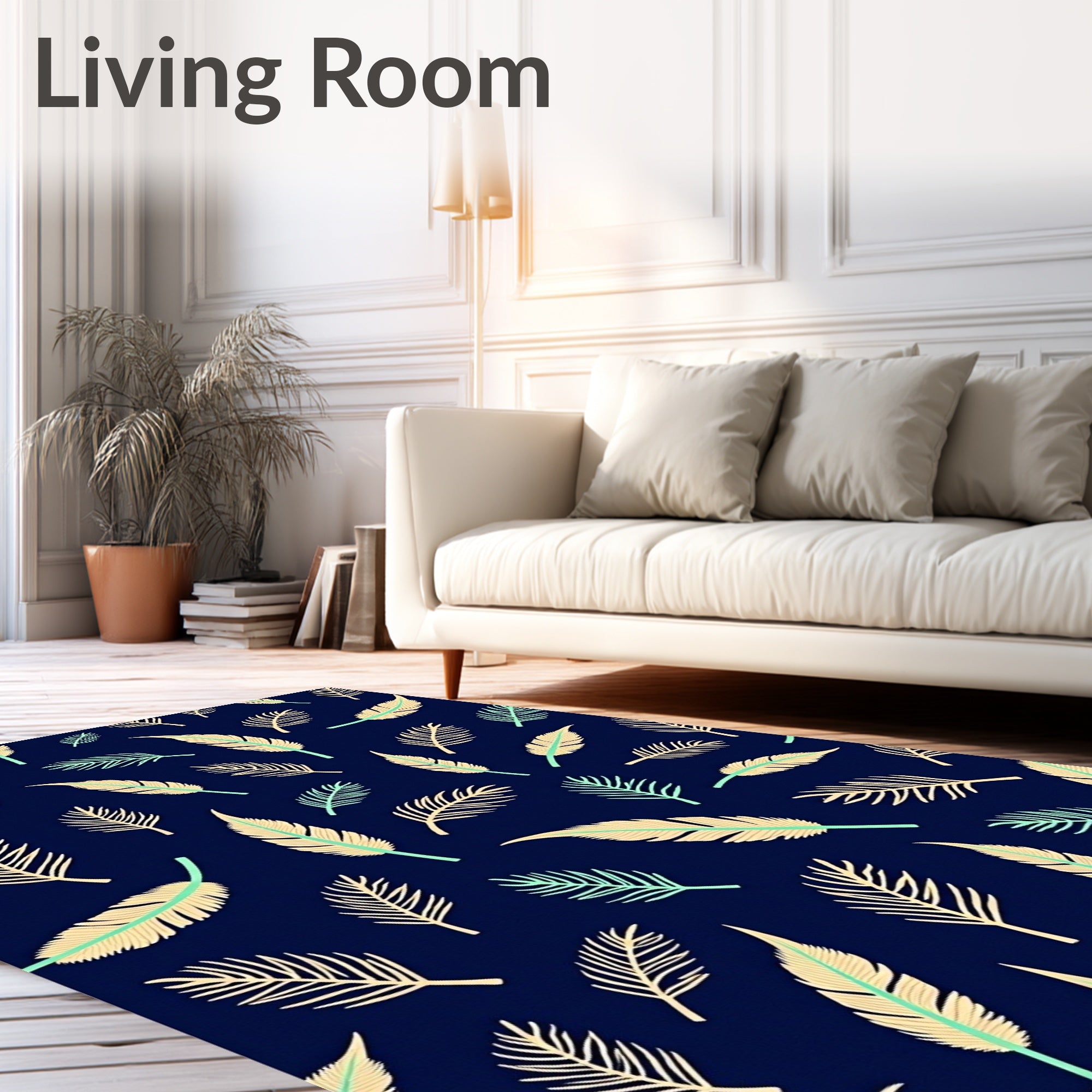 Navy Teal Tan Feather Texture Rug