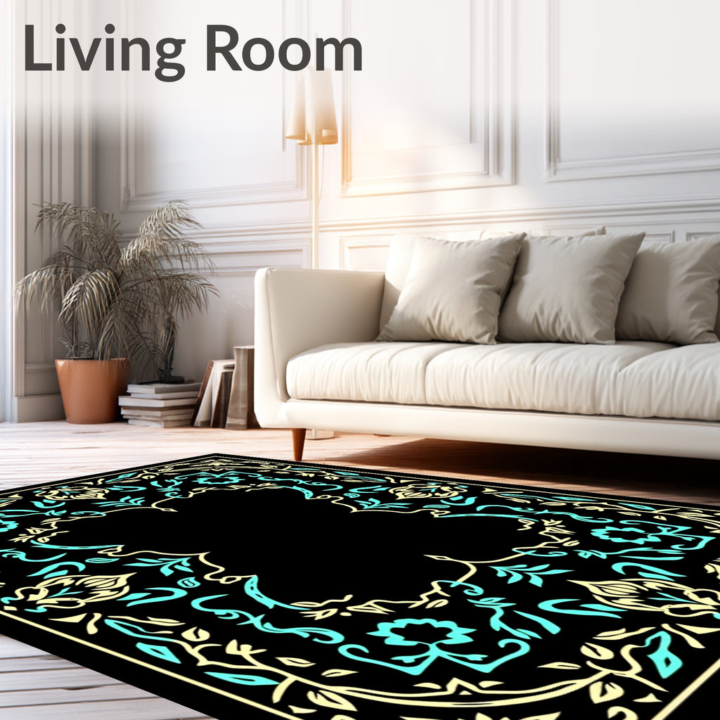 Abstract Mint Cream Floral Border Rug