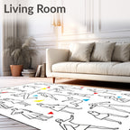 Dynamic Line Figures Red Blue Yellow Triangles Rug