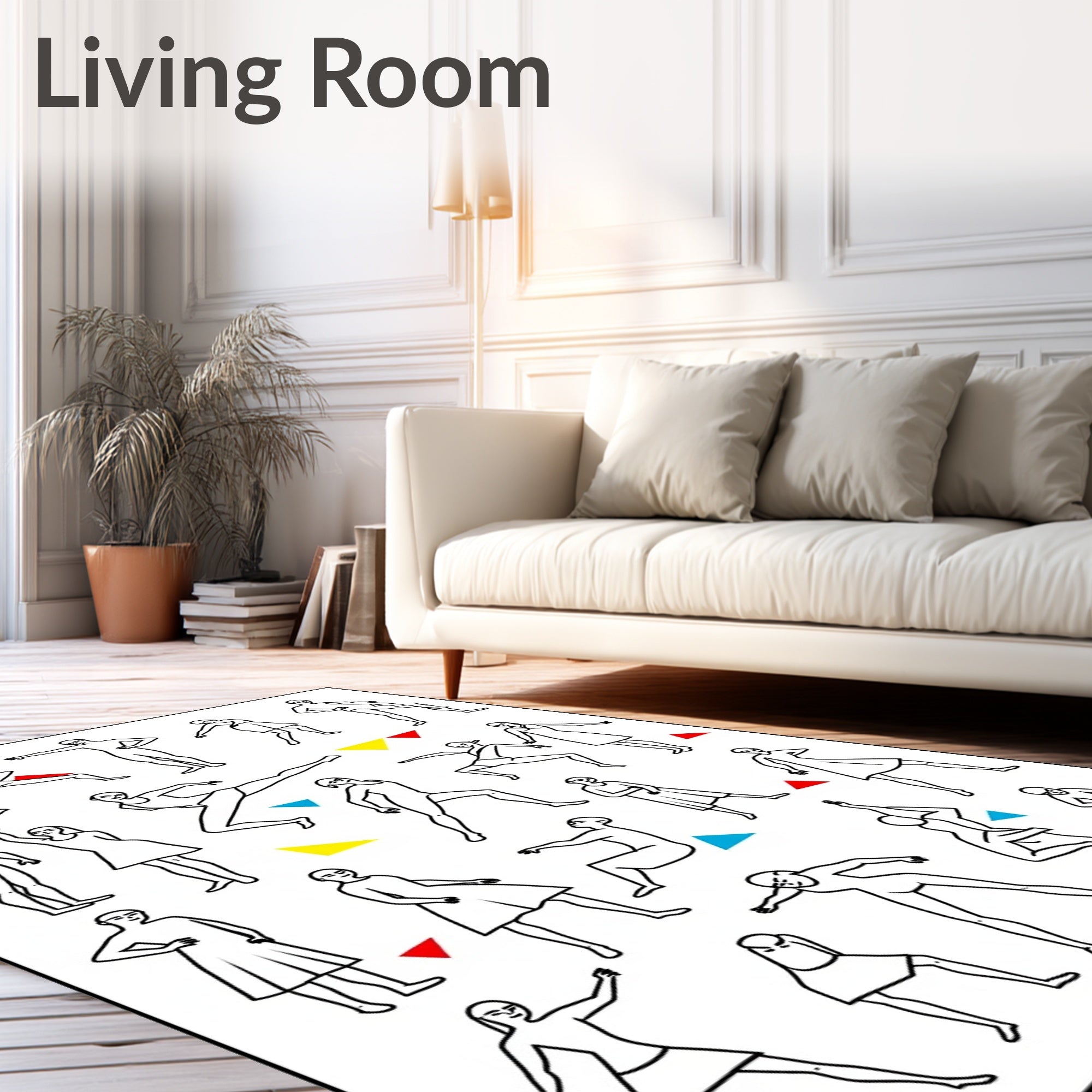 Dynamic Line Figures Red Blue Yellow Triangles Rug