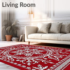 Crimson White Snowflake Mandala Rug
