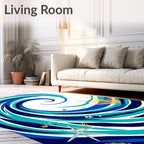 Deep Blue Ocean Swirl Starfish Rug