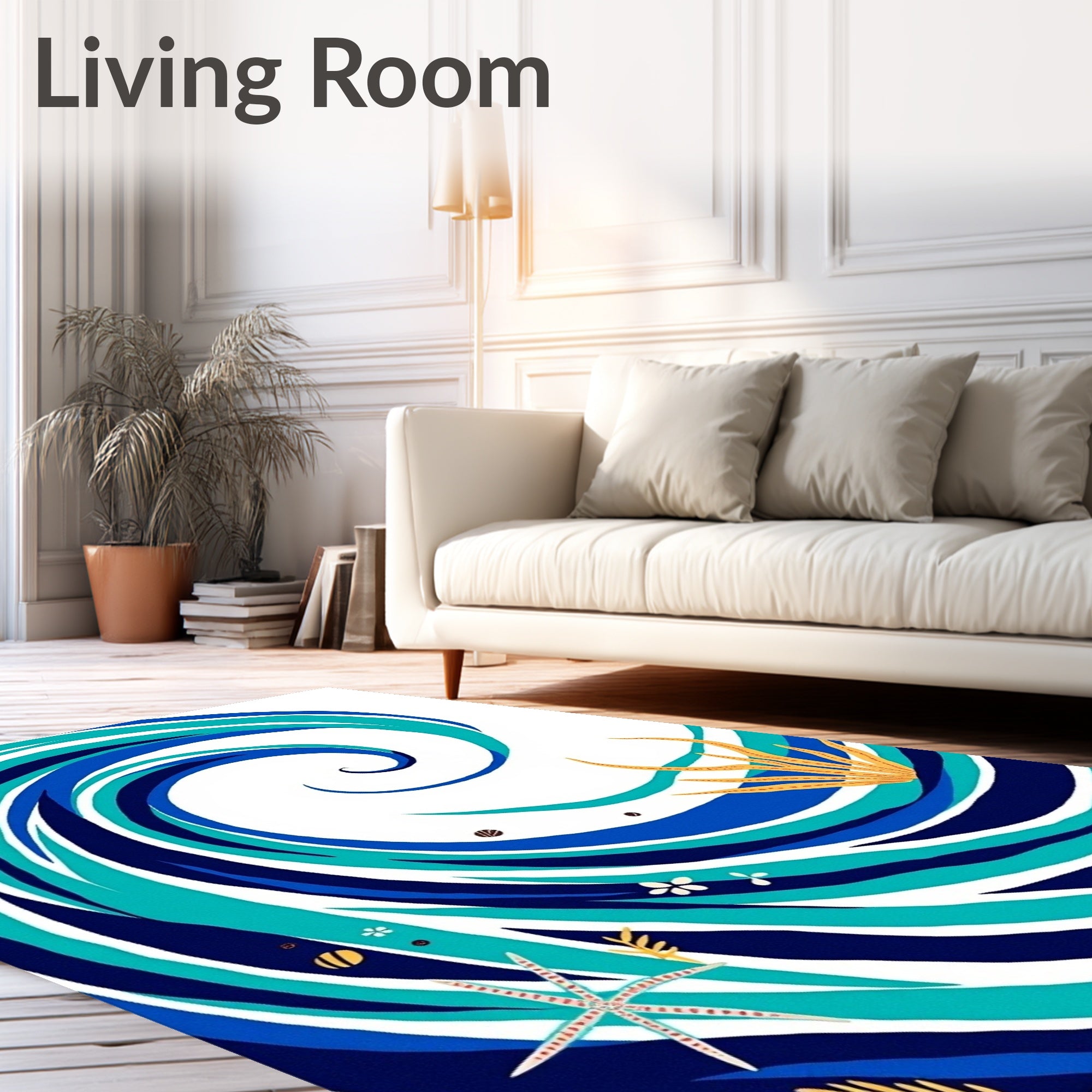 Deep Blue Ocean Swirl Starfish Rug