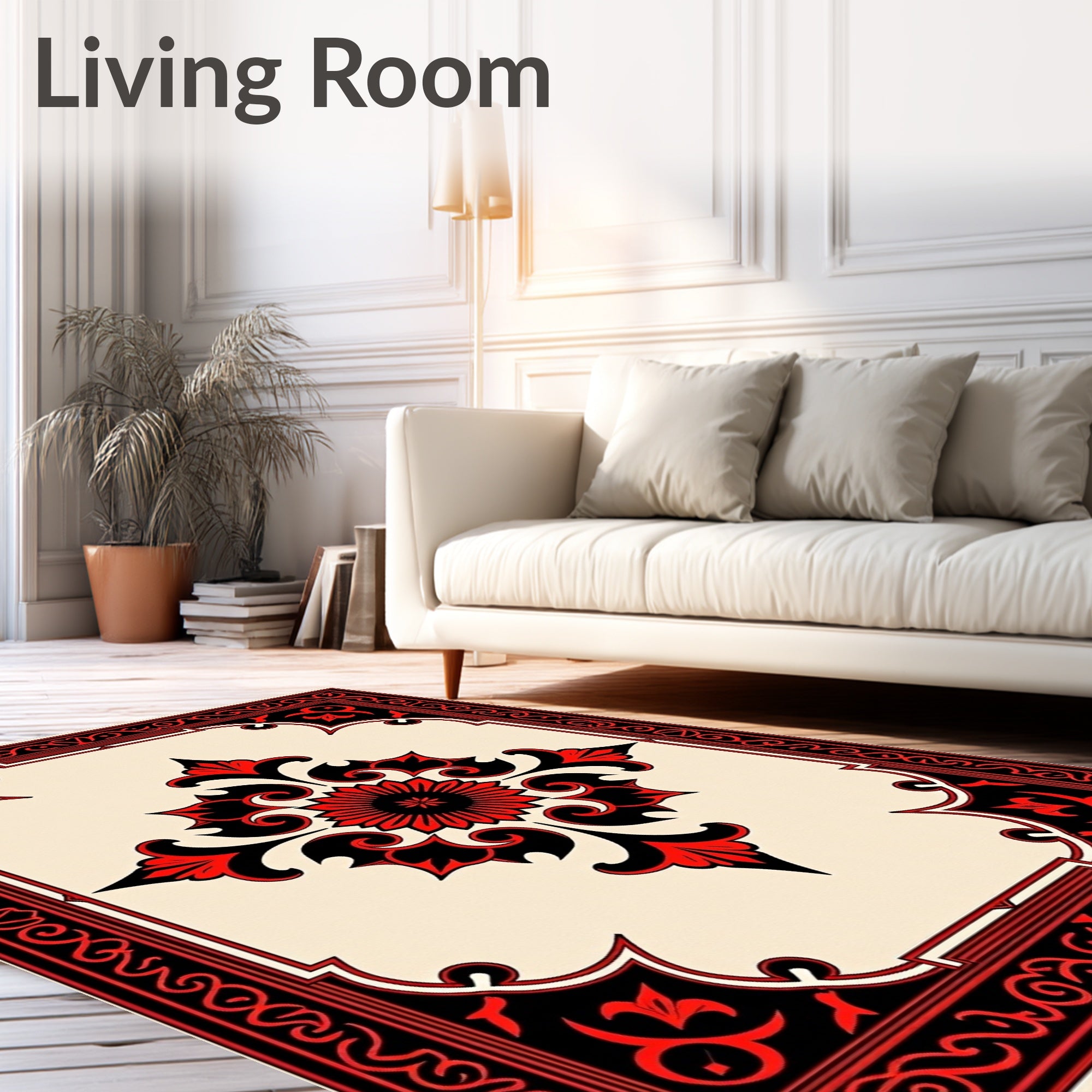 Crimson Black Floral Arch Rug