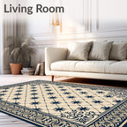 Navy Blue Floral Medallion Lattice Rug