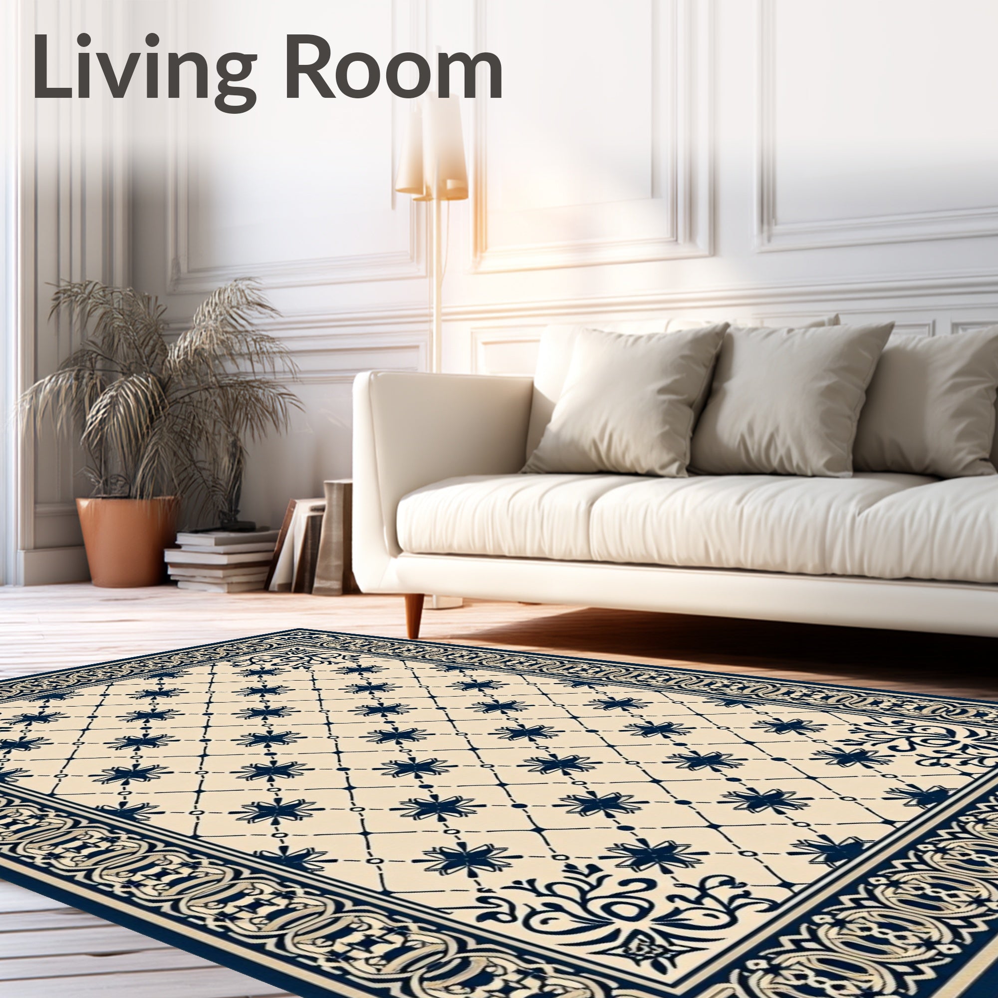 Navy Blue Floral Medallion Lattice Rug