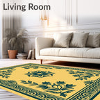 Golden Teal Floral Corner Arrangement Rug